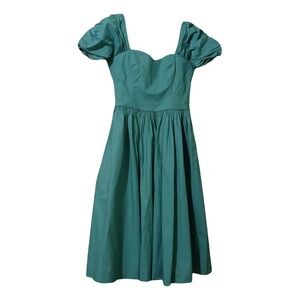 Laura Ashley Vintage Size 8 Teal Dress Puff Sleeves Maxi Cottagecore 100% Cotton